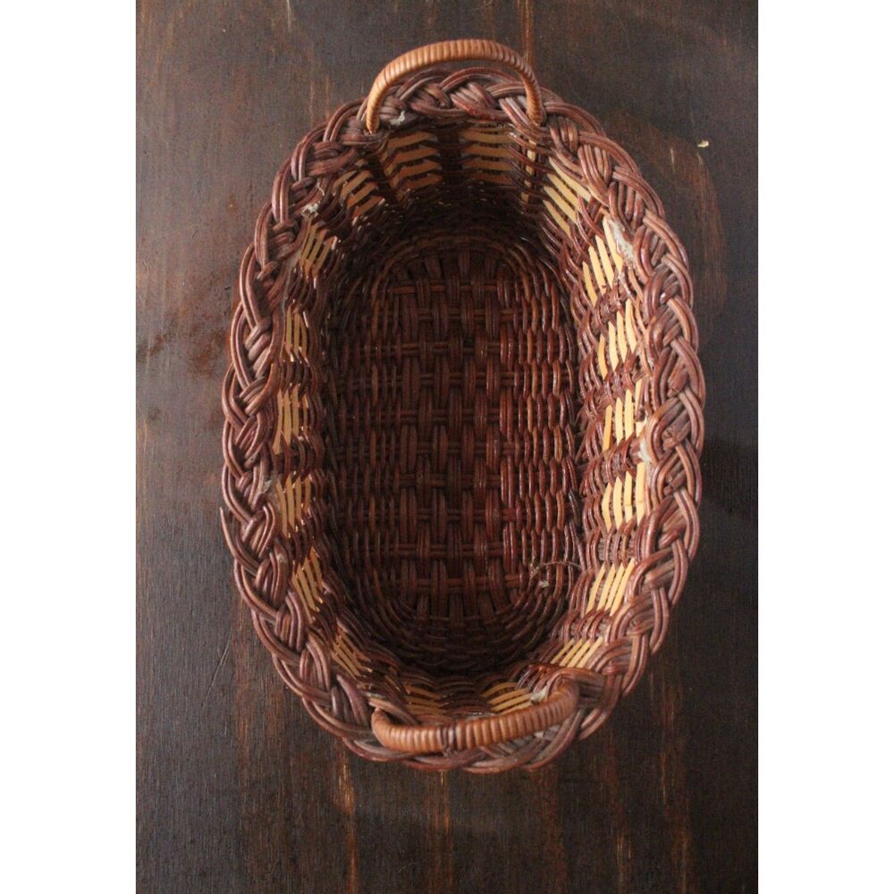 Oval Shaped Two Toned Wicker Basket with Handles